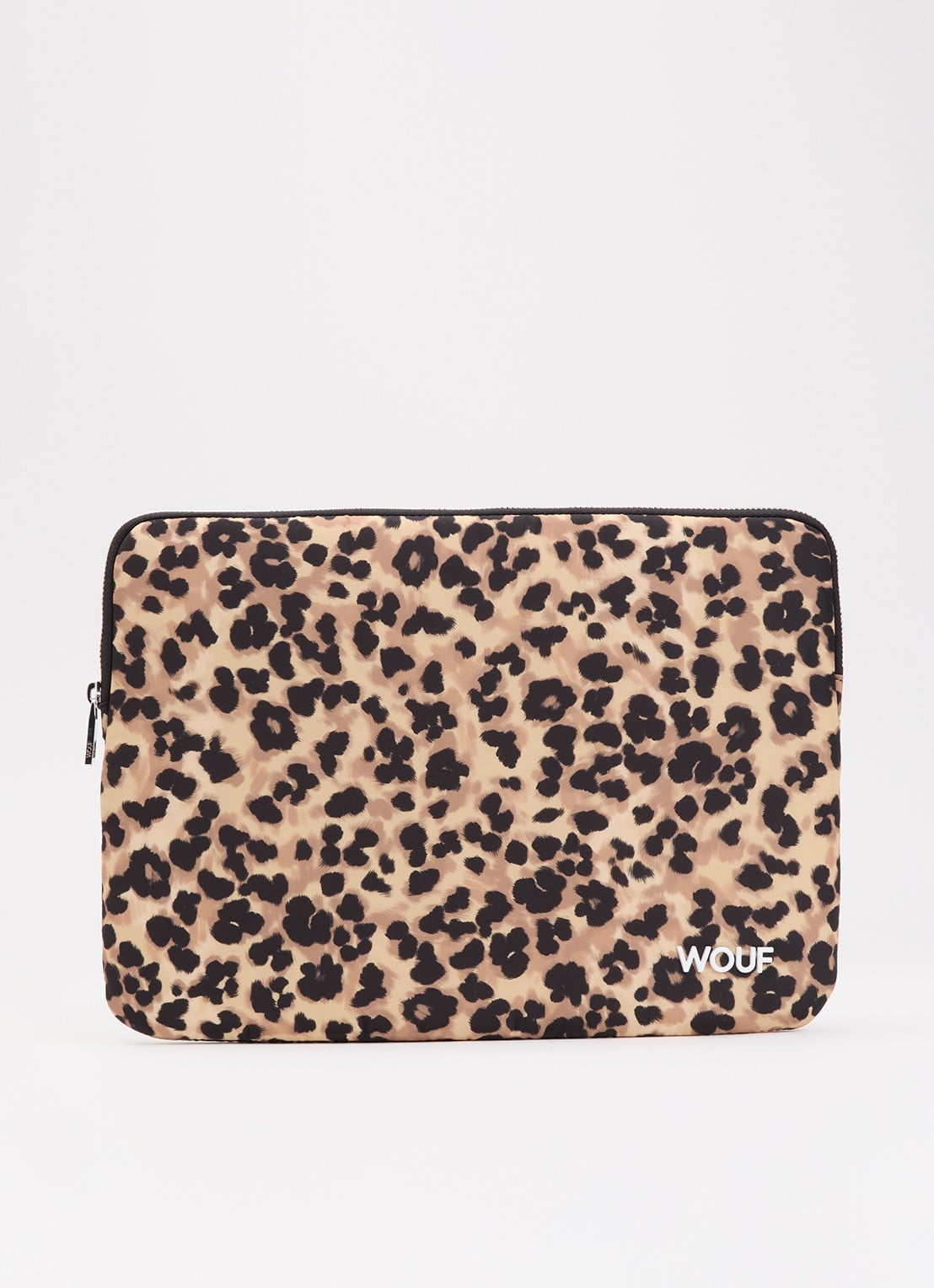 Wouf Feline laptophoes 14 inch met panterprint - voorkant zand