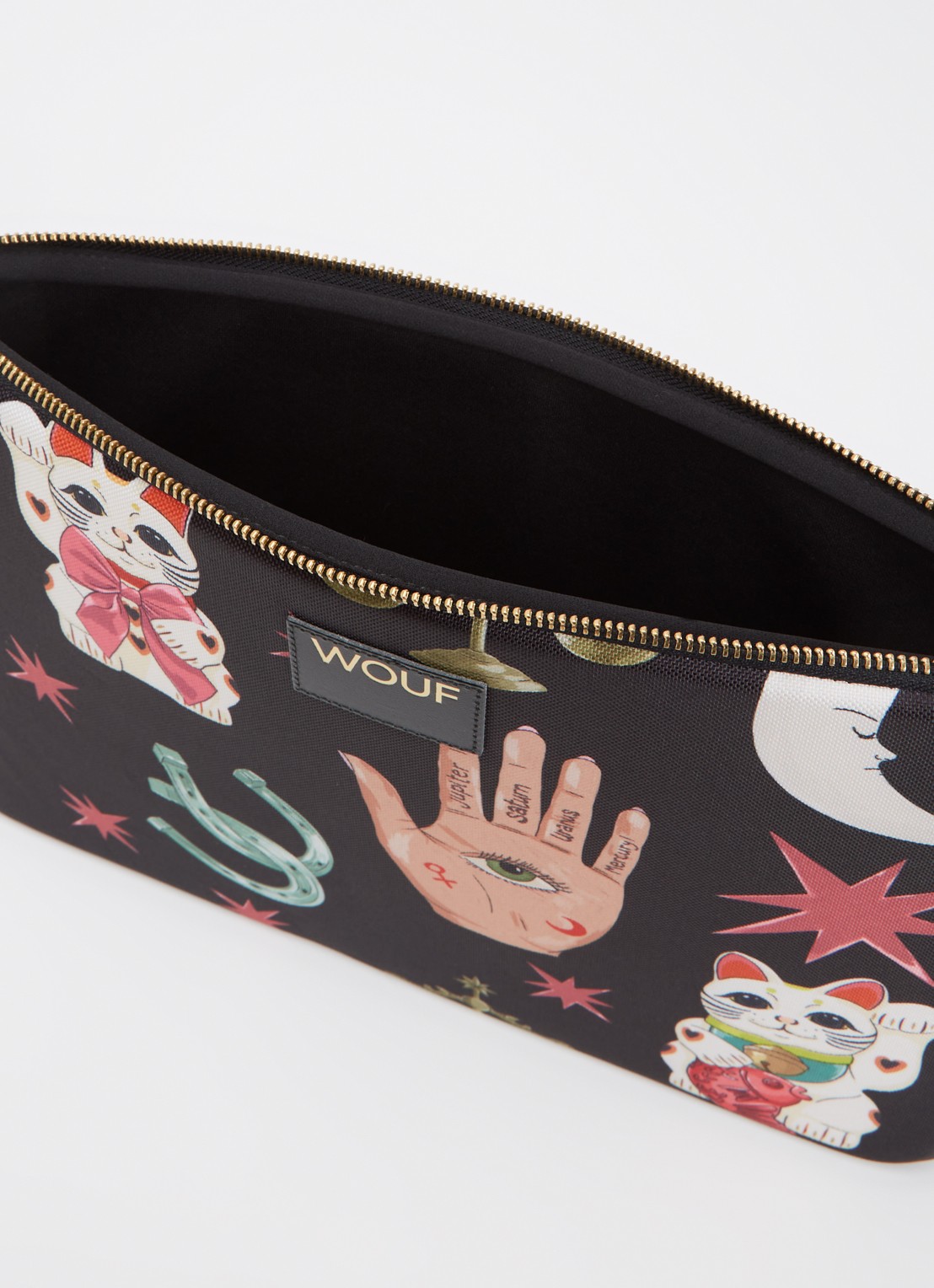 Wouf Fortuna laptophoes 13 en 14 inch met print - detail zwart