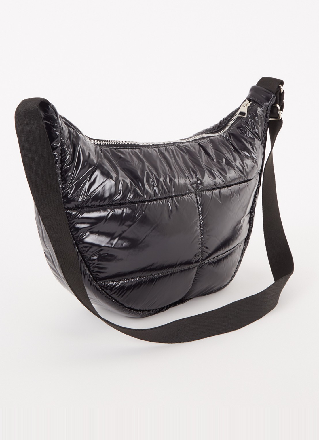 Wouf Glossy Large crossbodytas met quilt patroon en glanzende finish - achterkant 2 zwart