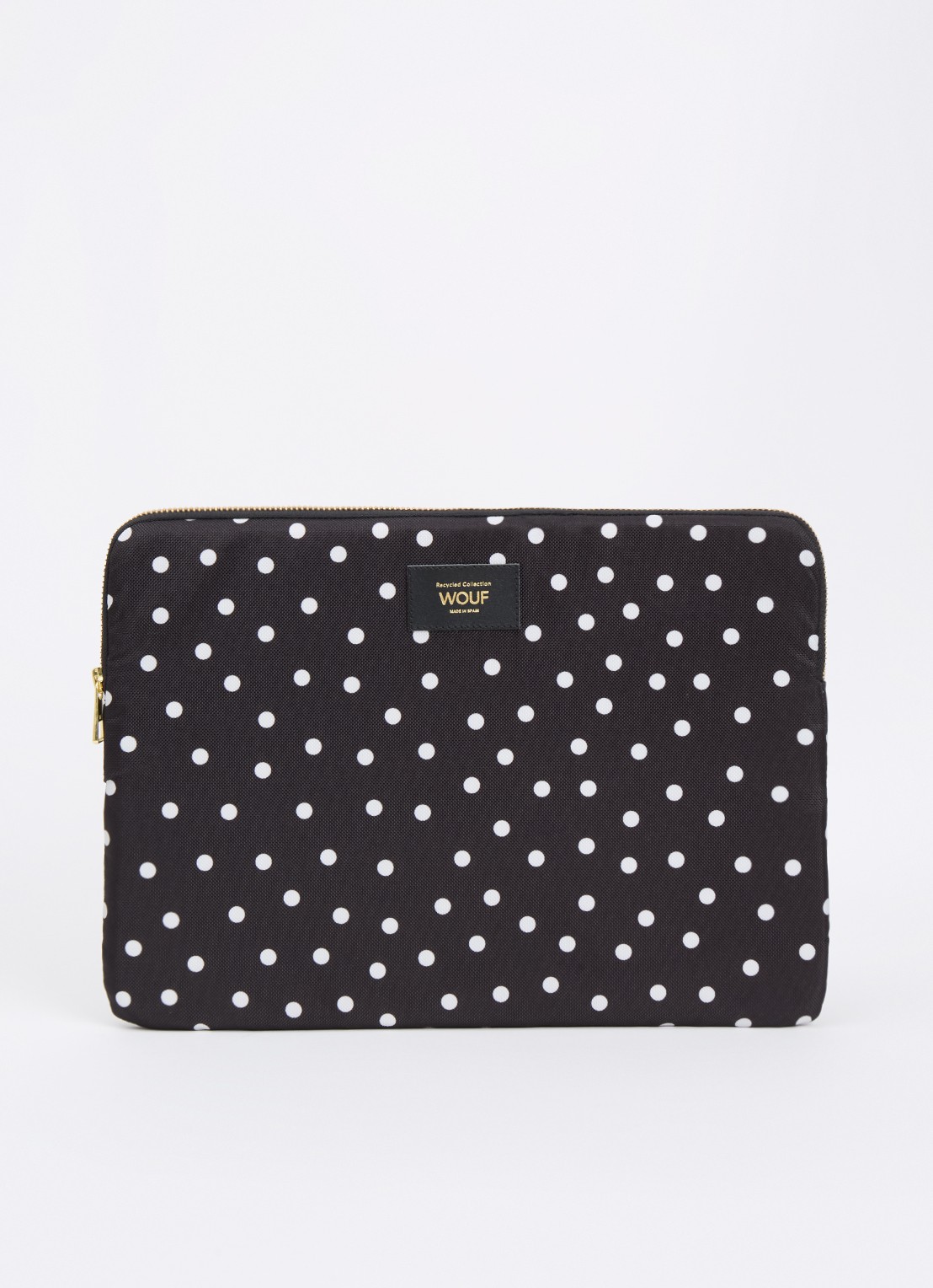 Wouf Grace laptophoes 14 inch met stippenprint - voorkant zwart