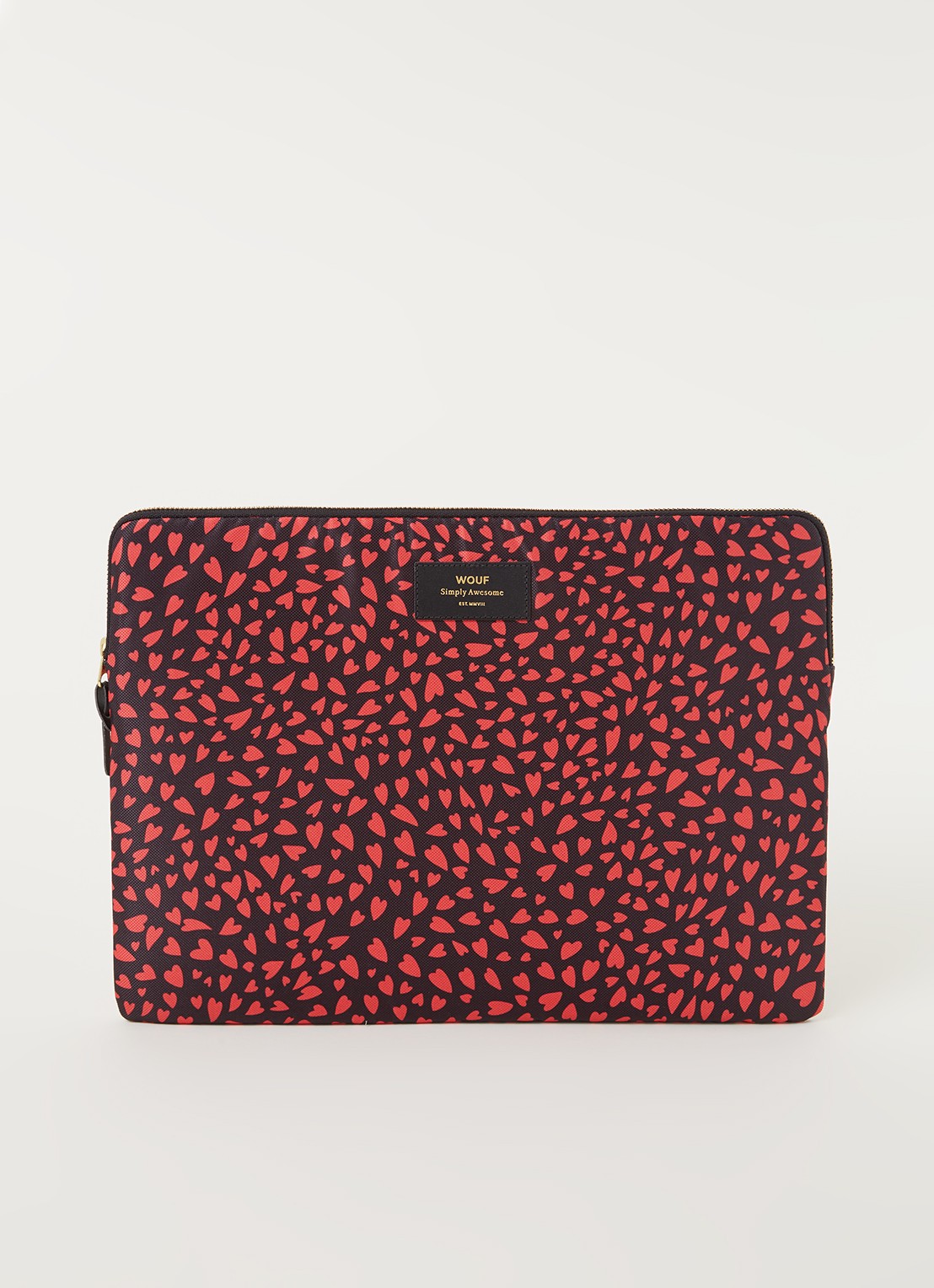 Wouf Hearts laptophoes van canvas met print 15 inch - voorkant rood