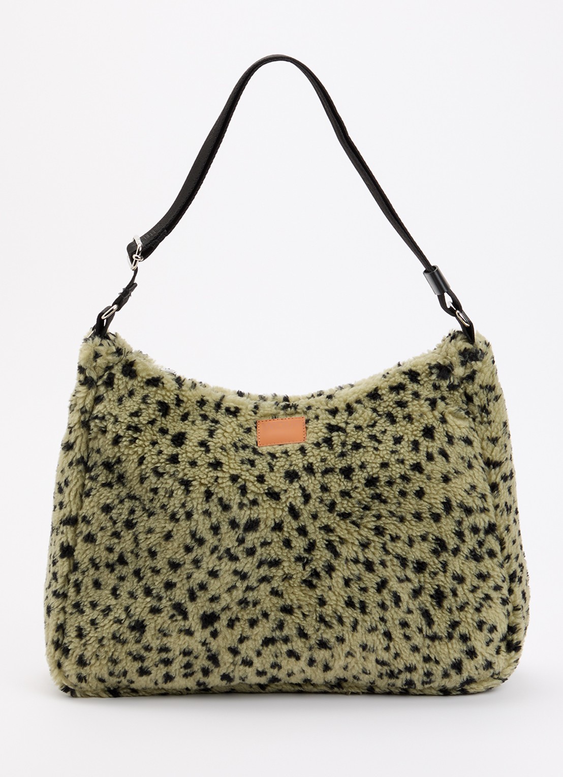 Wouf Olivia Hobo schoudertas van teddy met print - voorkant groen