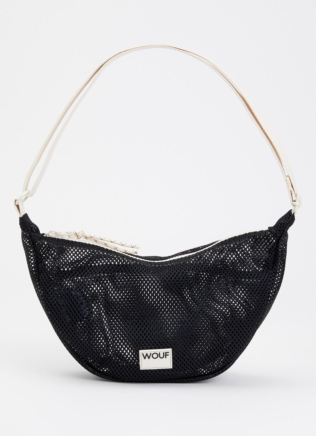 Wouf Onyx crossbodytas van mesh met logo - voorkant antraciet