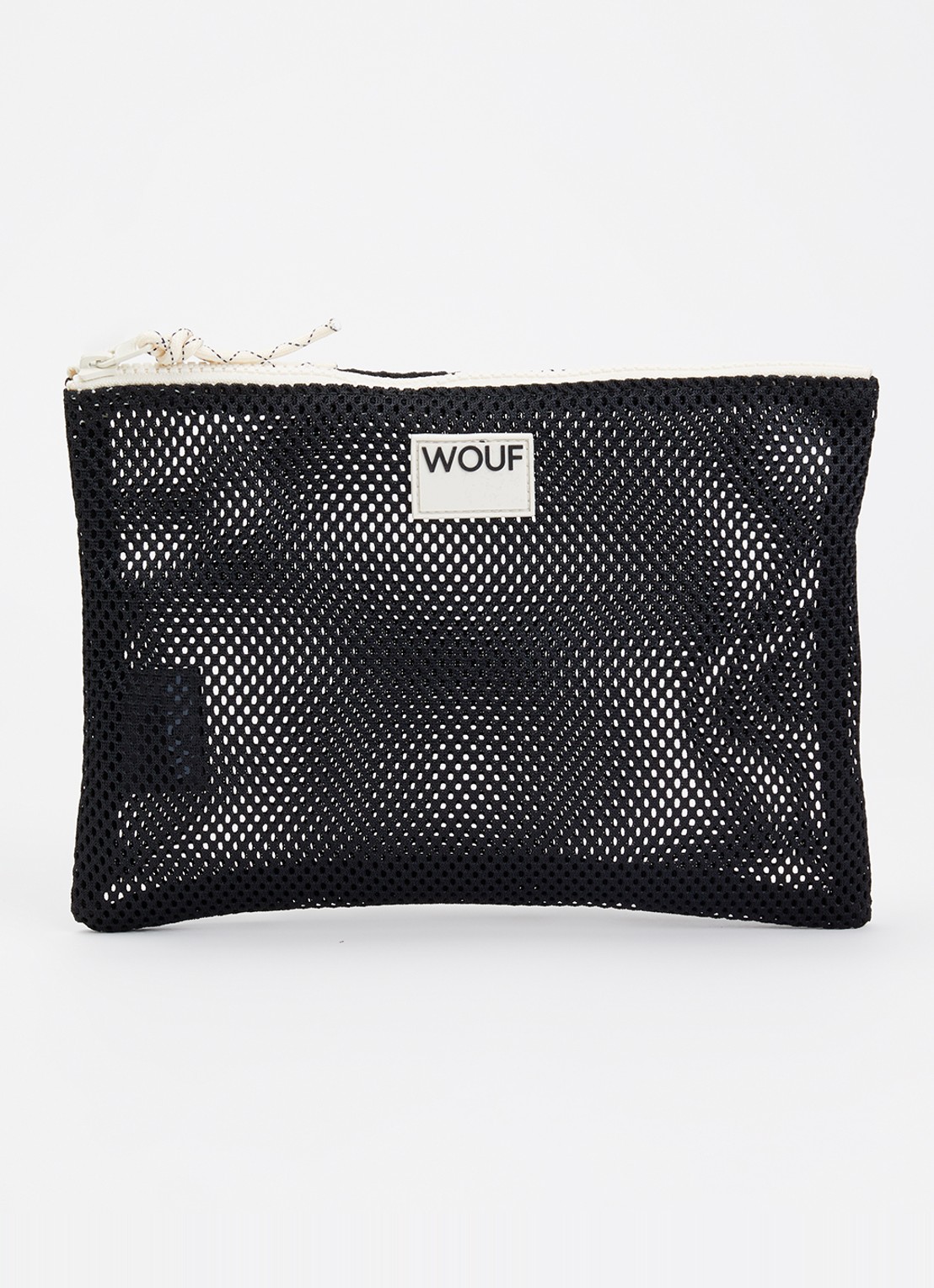 Wouf Onyx toilettas van mesh met logo  - voorkant zwart