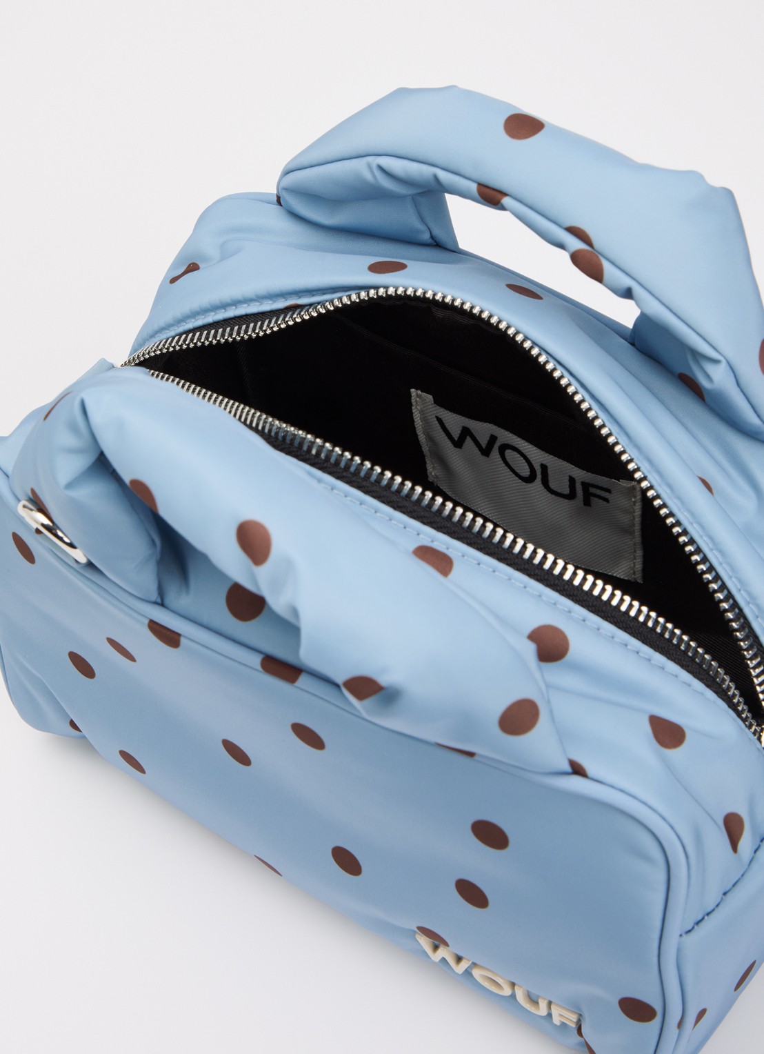 Wouf Polka handtas met stippenprint en afneembare schouderriem - detail 3 lichtblauw