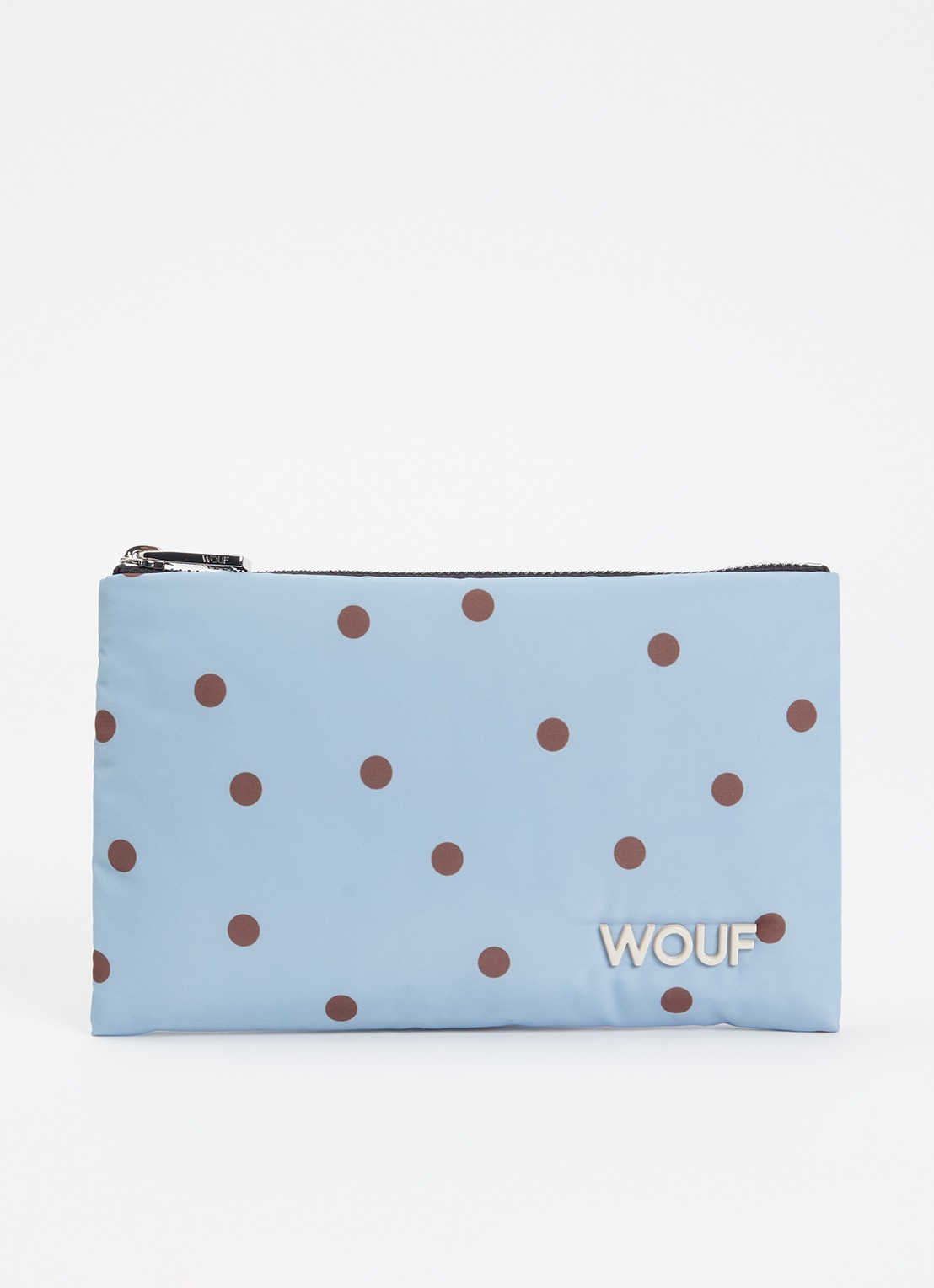 Wouf Polka toilettas met stippenprint - voorkant lichtblauw
