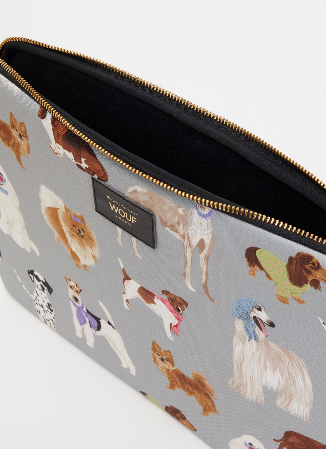 Wouf Puppy laptophoes met print 14 inch - detail lichtgrijs