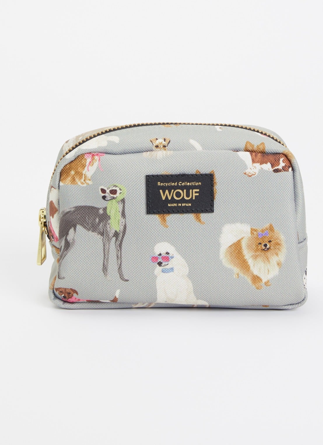 Wouf Puppy make-up tas met print - voorkant lichtgrijs