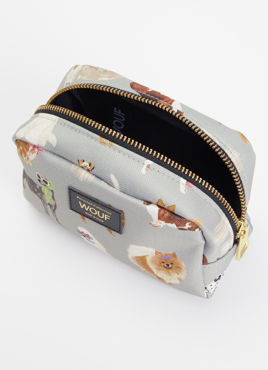 Wouf Puppy make-up tas met print - voorkant 2 lichtgrijs