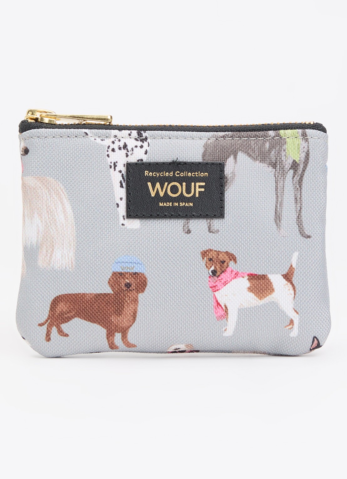 Wouf Puppy Small sleuteletui met print - voorkant lichtgrijs