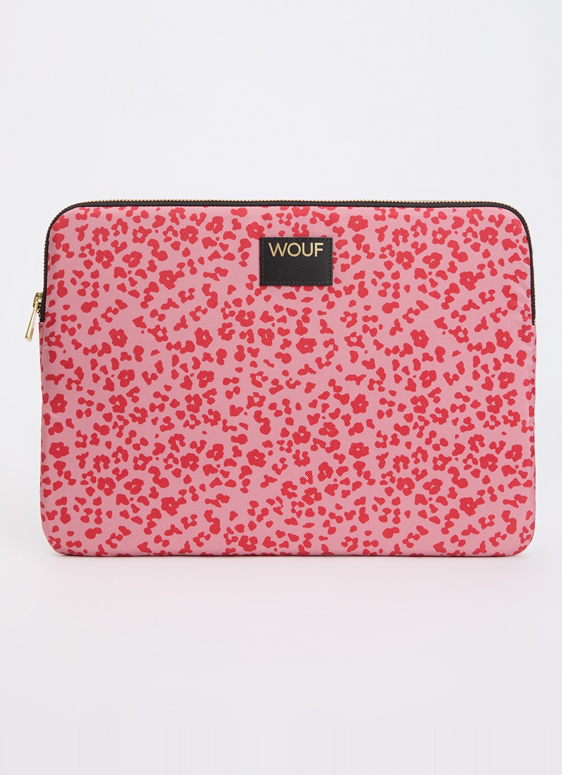 Wouf Roar laptophoes 13 en 14 inch met panterprint - voorkant roze