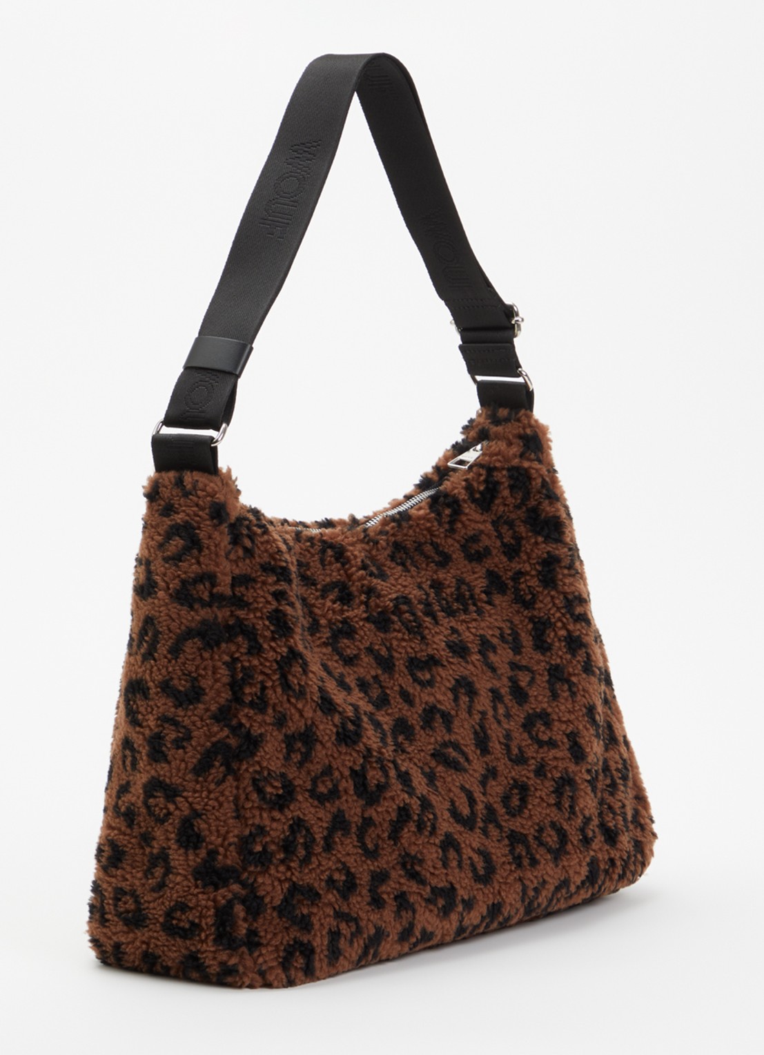 Wouf Simona Hobo schoudertas van teddy met panterprint - achterkant 2 bruin