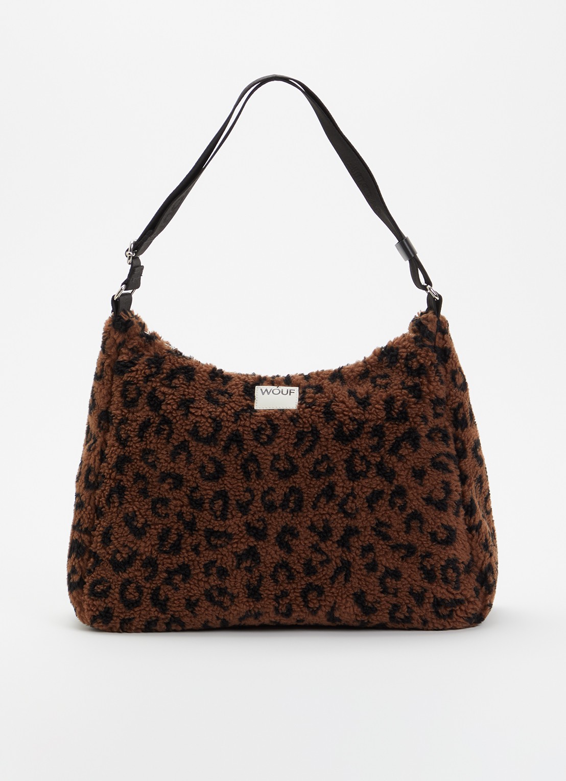 Wouf Simona Hobo schoudertas van teddy met panterprint - voorkant bruin