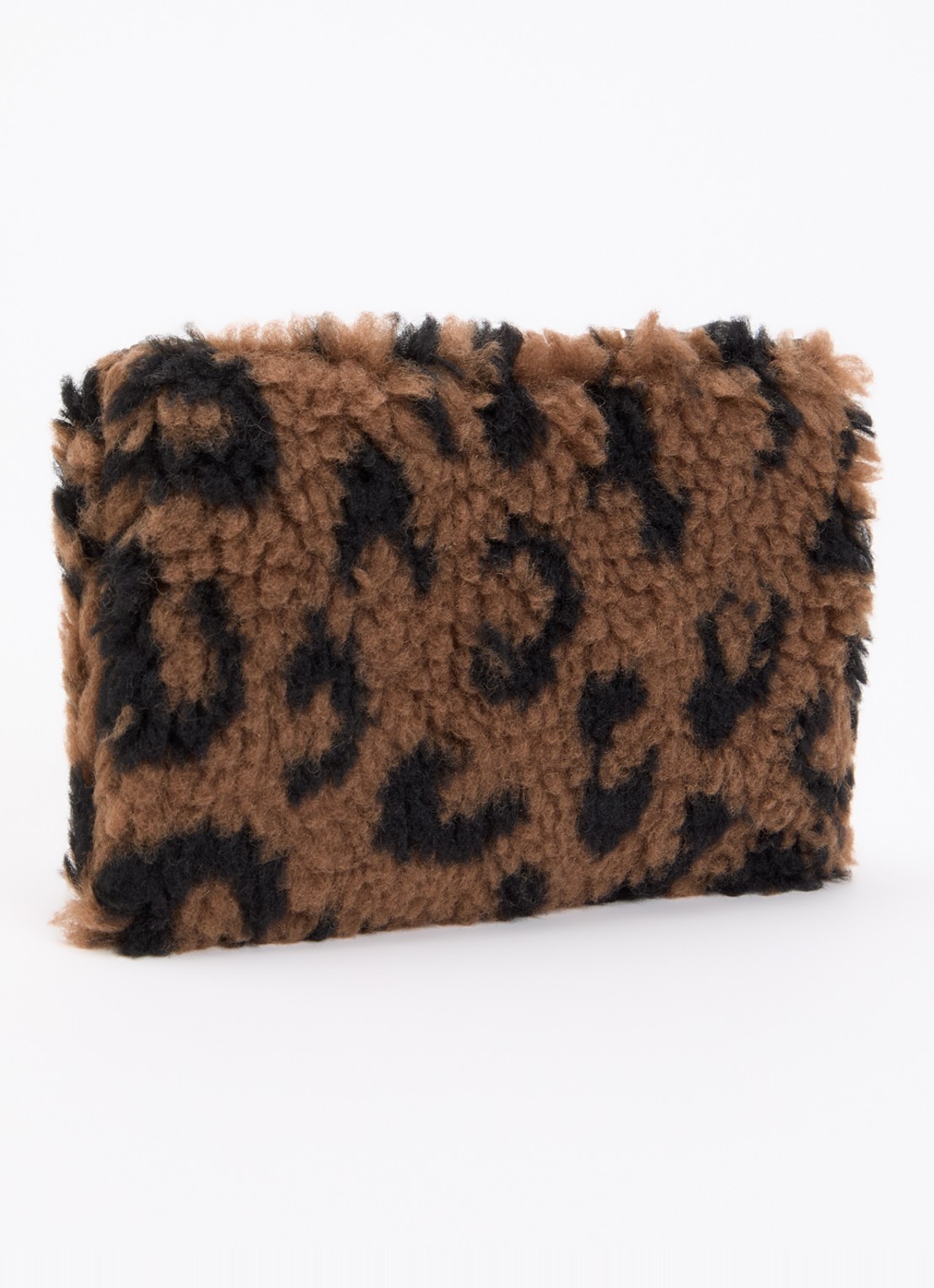 Wouf Simona portemonnee van teddy met print  - achterkant donkerbruin