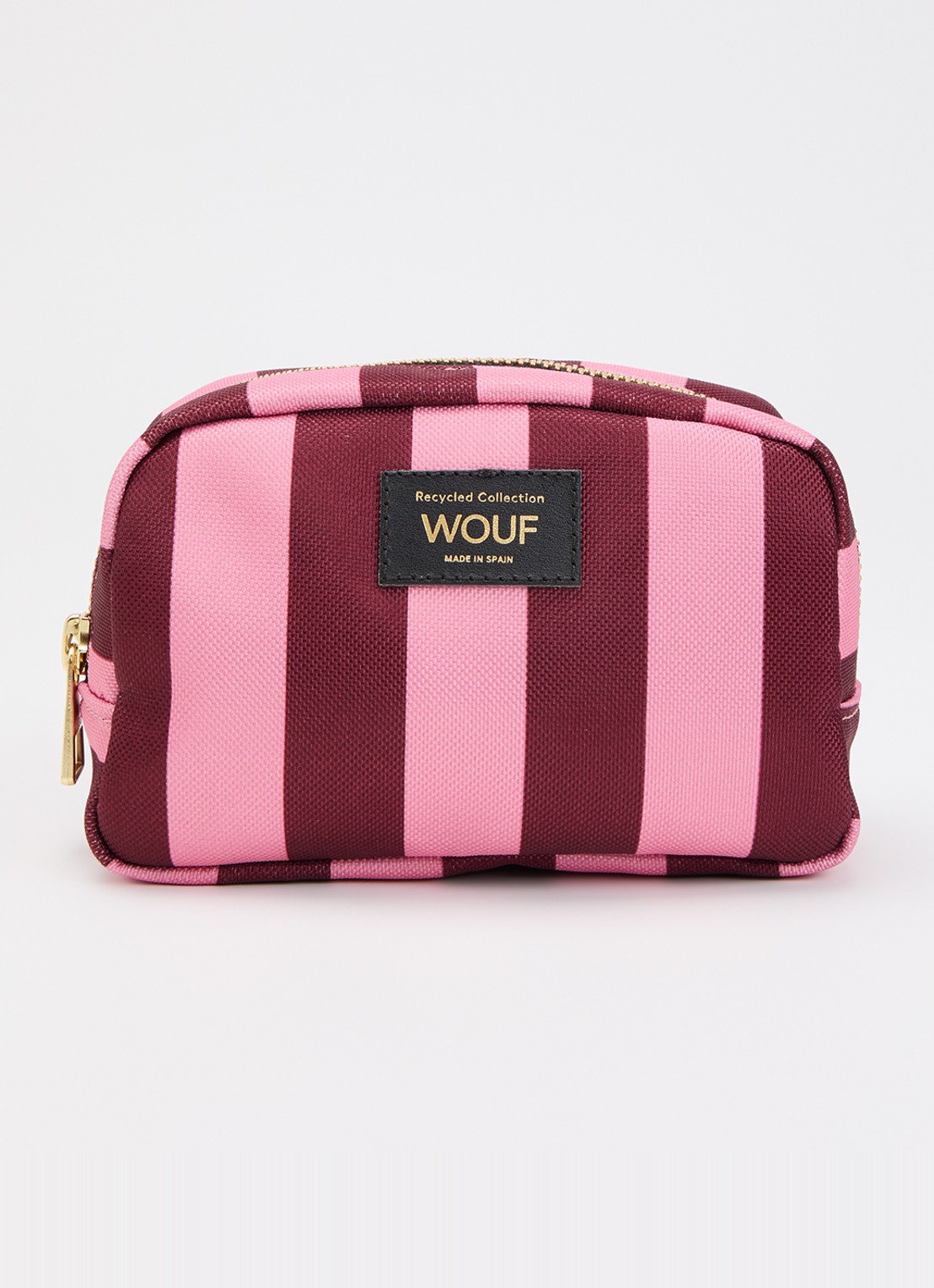 Wouf Sophie make-up tas met streepprint - voorkant roze