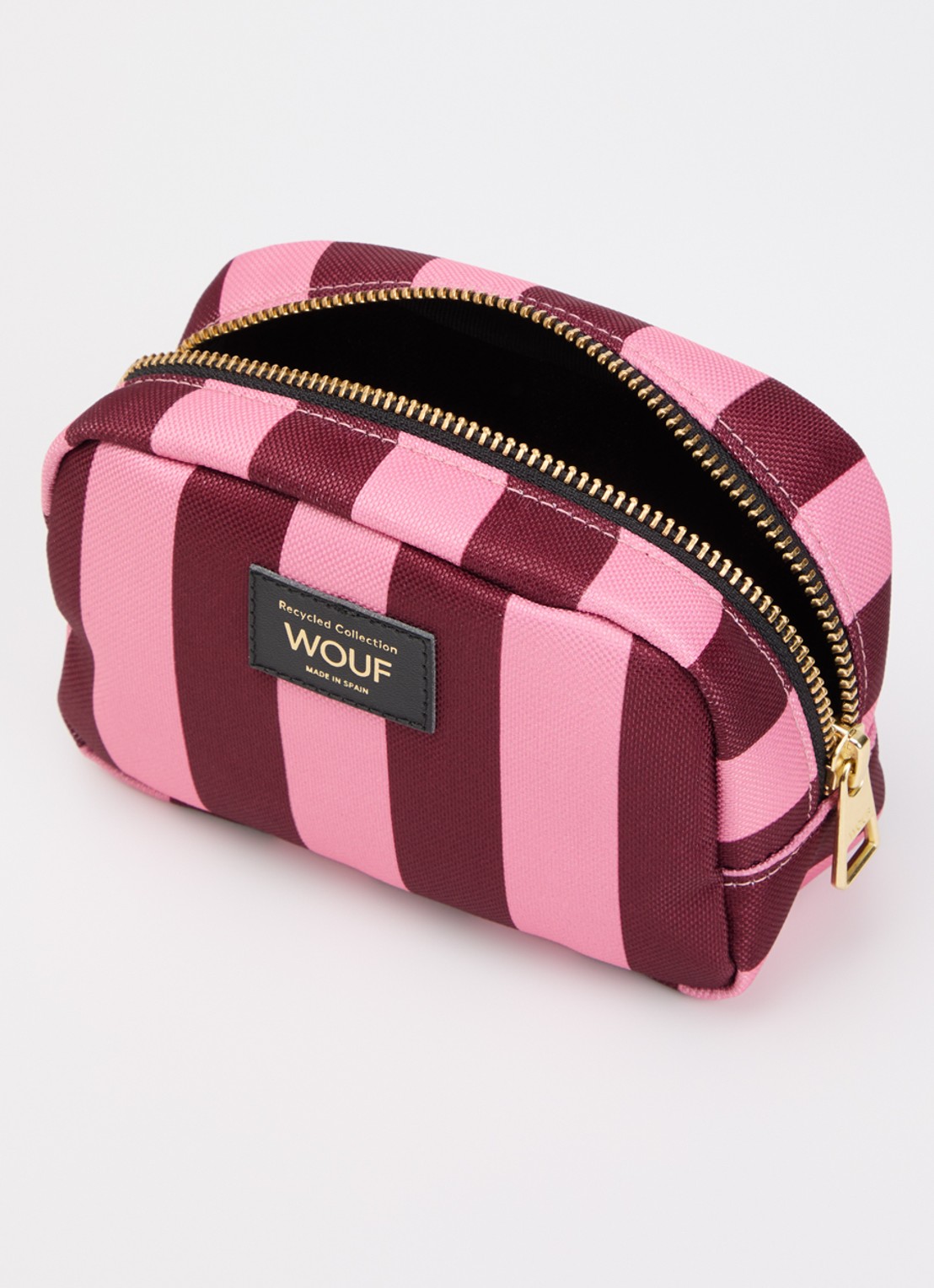Wouf Sophie make-up tas met streepprint - voorkant 2 roze