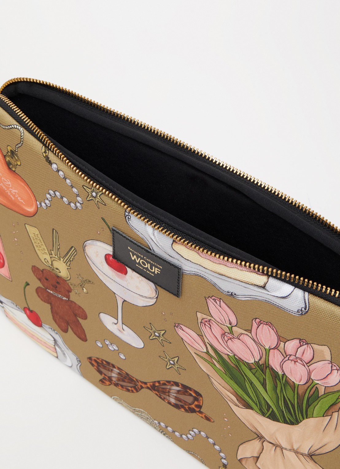 Wouf Tender laptophoes met print 14 inch - detail mosgroen