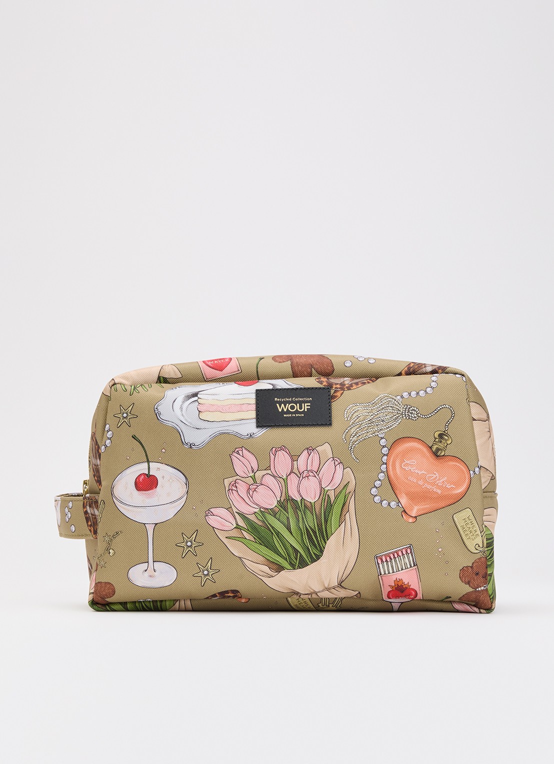 Wouf Tender Large toilettas met print - voorkant zand