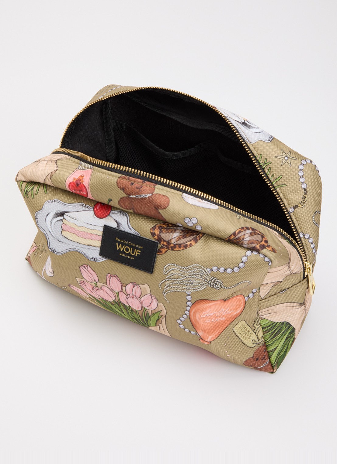 Wouf Tender Large toilettas met print - voorkant 2 zand