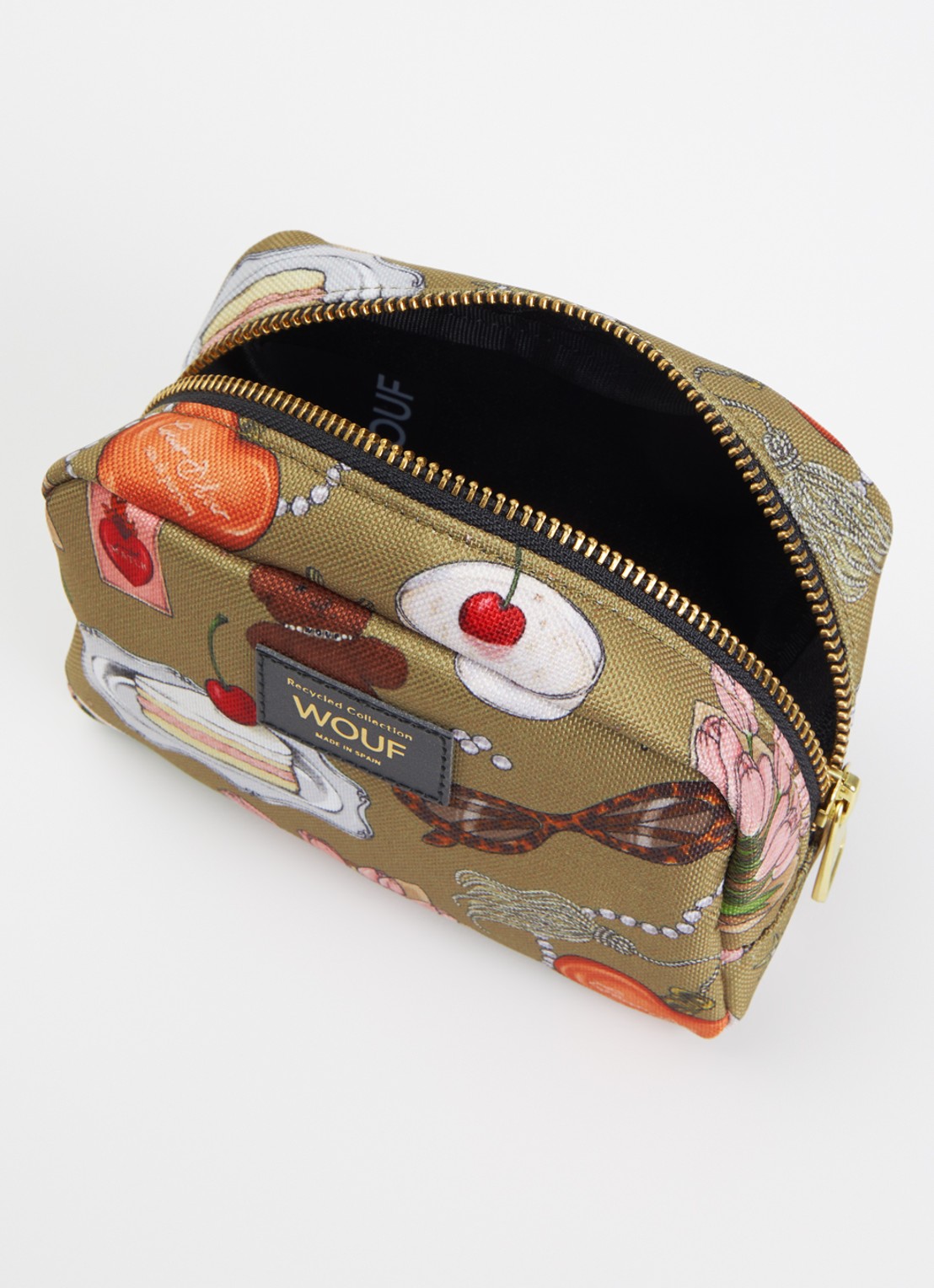 Wouf Tender make-up tas met print - voorkant 2 mosgroen