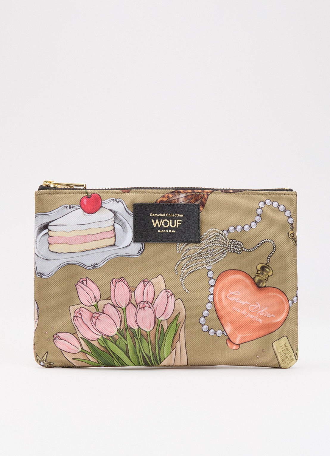 Wouf Tender toilettas met print - voorkant mosgroen