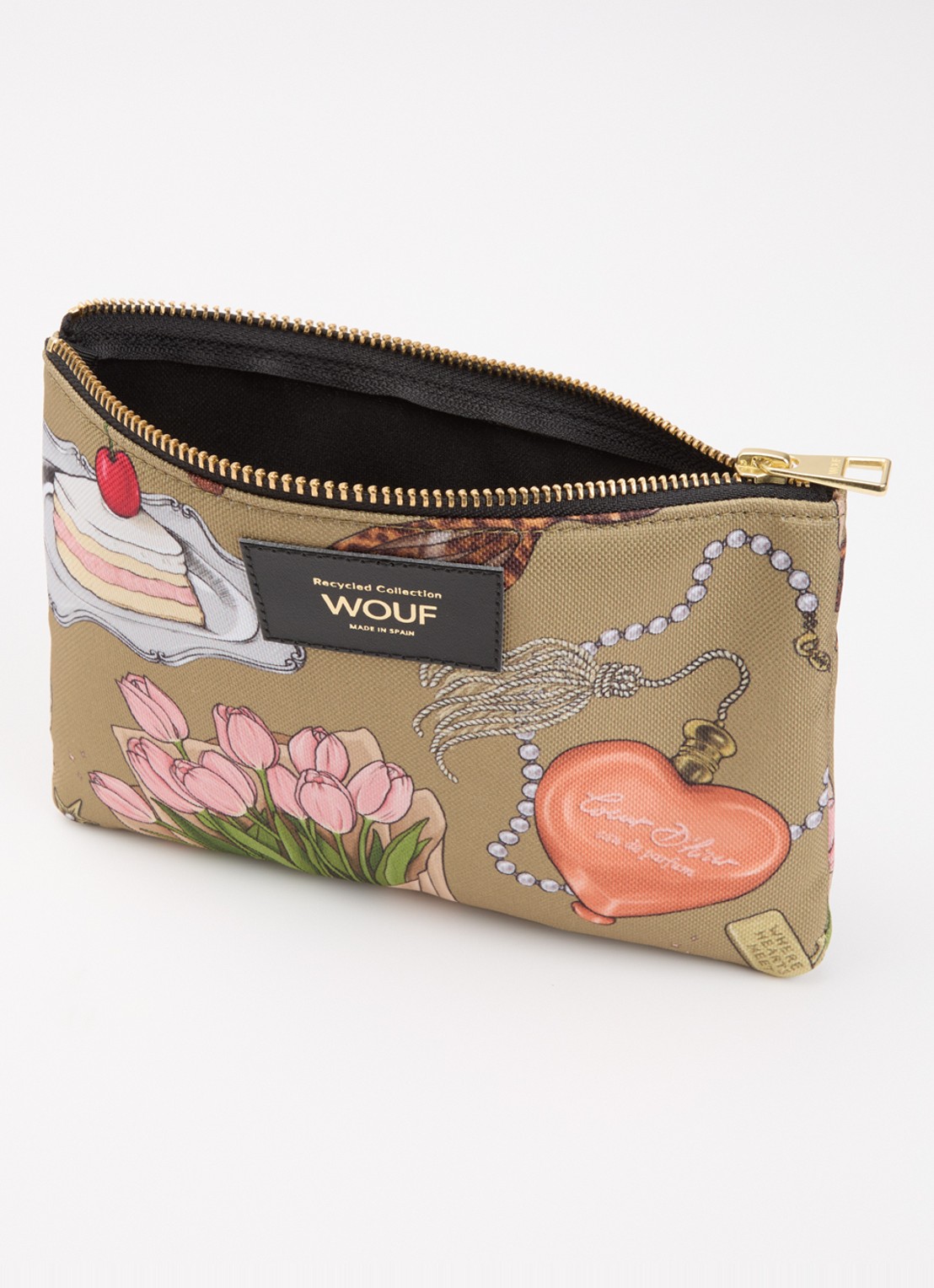 Wouf Tender toilettas met print - voorkant 2 mosgroen