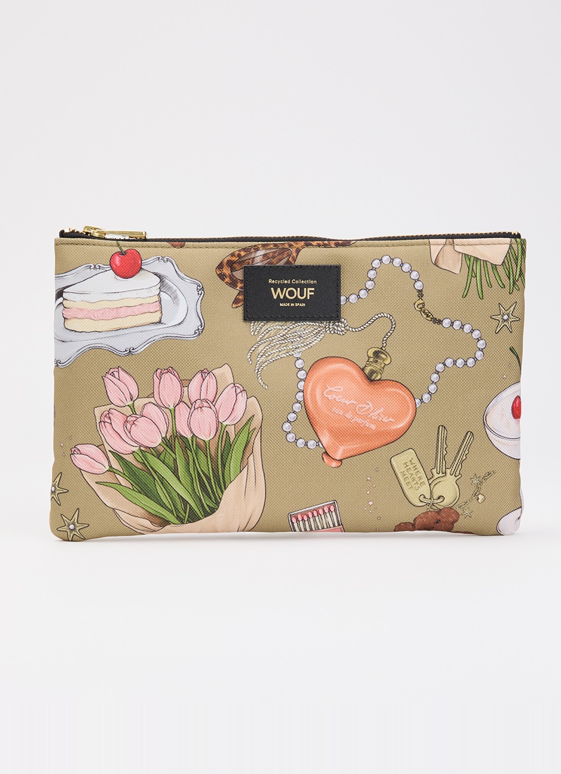 Wouf Tender XL toilettas met print - voorkant zand
