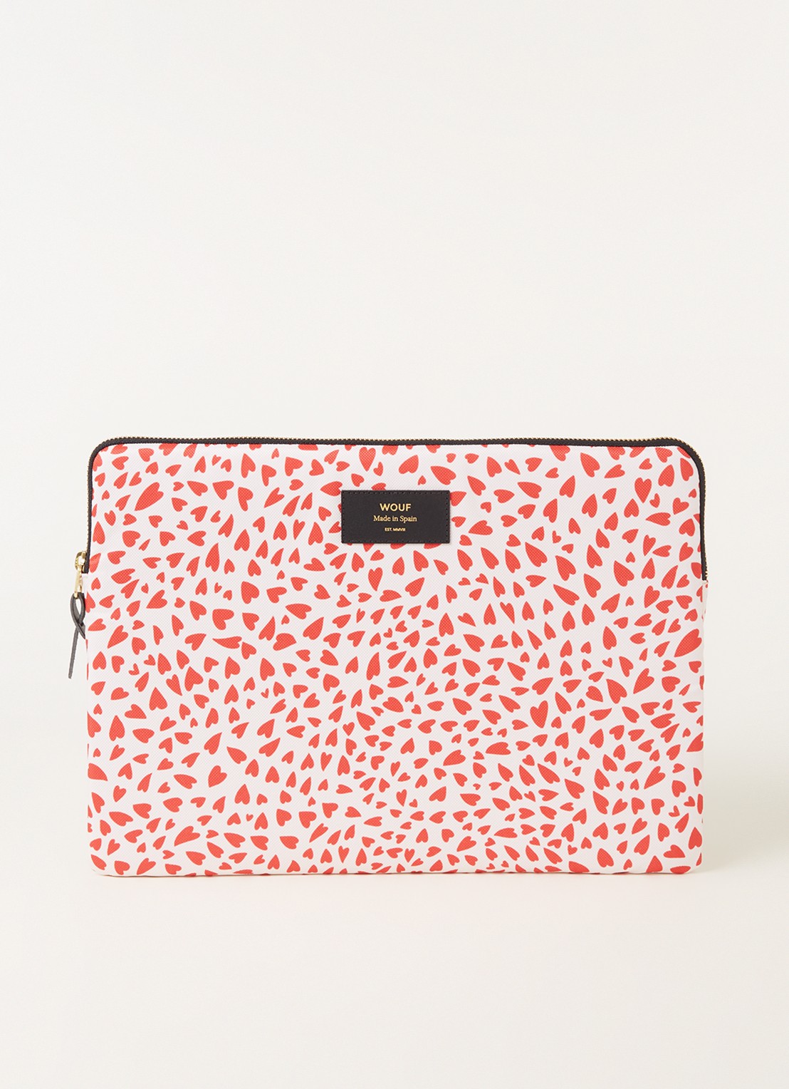 Wouf White Hearts laptophoes van canvas 13 inch - voorkant rood