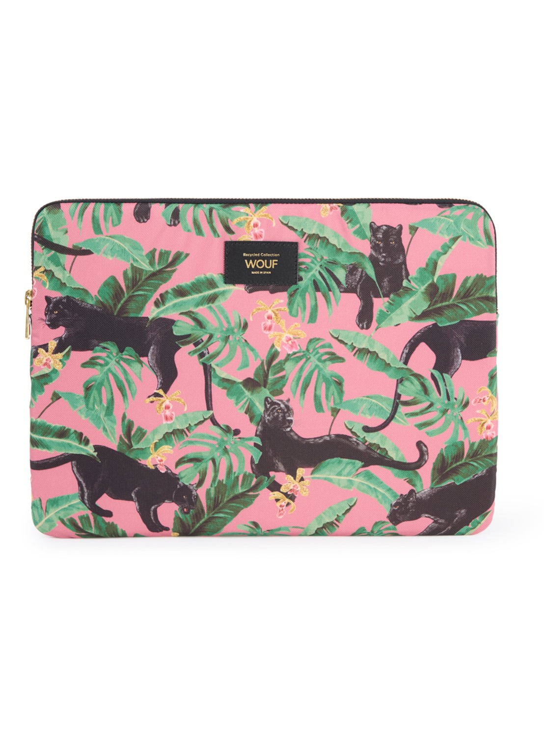 Wouf Yucata laptophoes  13 en 14 inch met print - voorkant roze