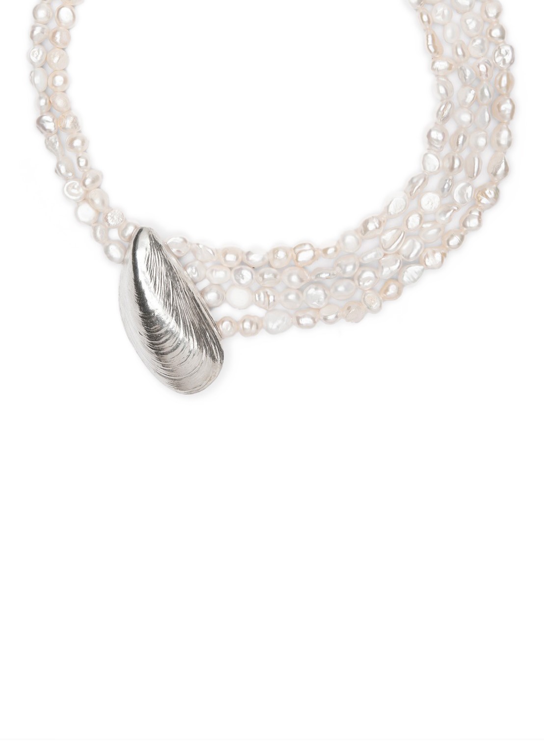 Wouters & Hendrix Asymmetrische zoetwaterparel ketting - voorkant zilver