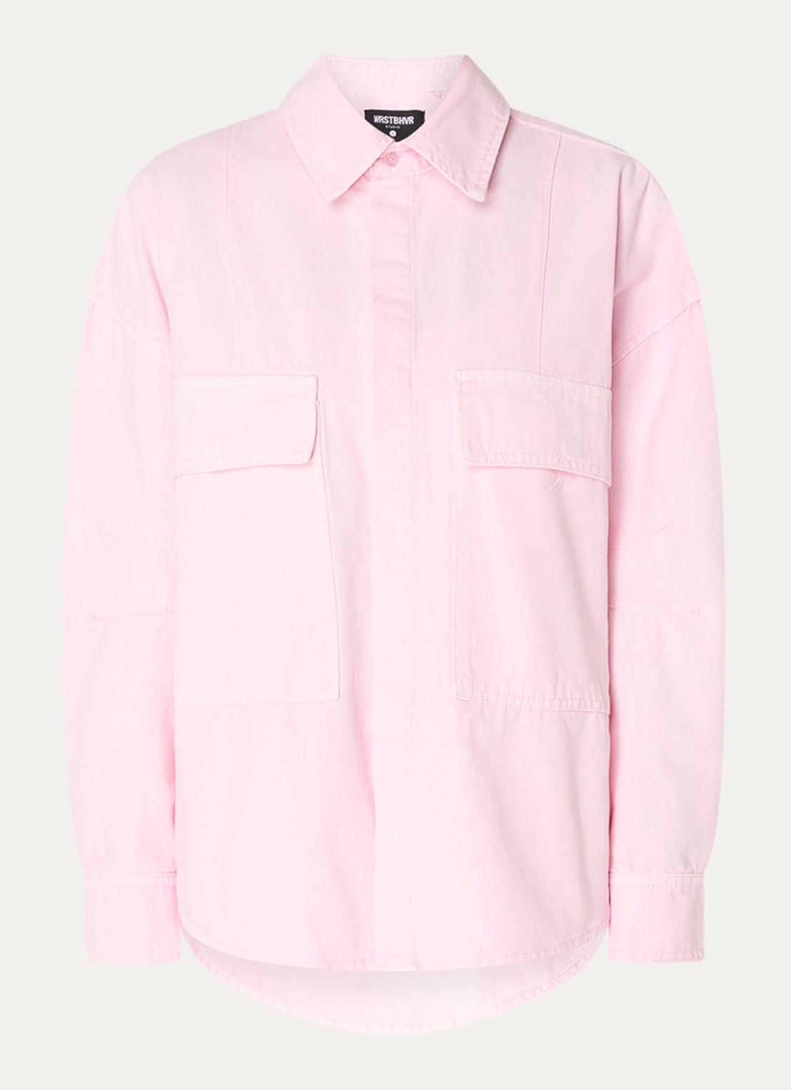 WRSTBHVR Bets blouse van denim met borstzakken - voorkant 2 lichtroze