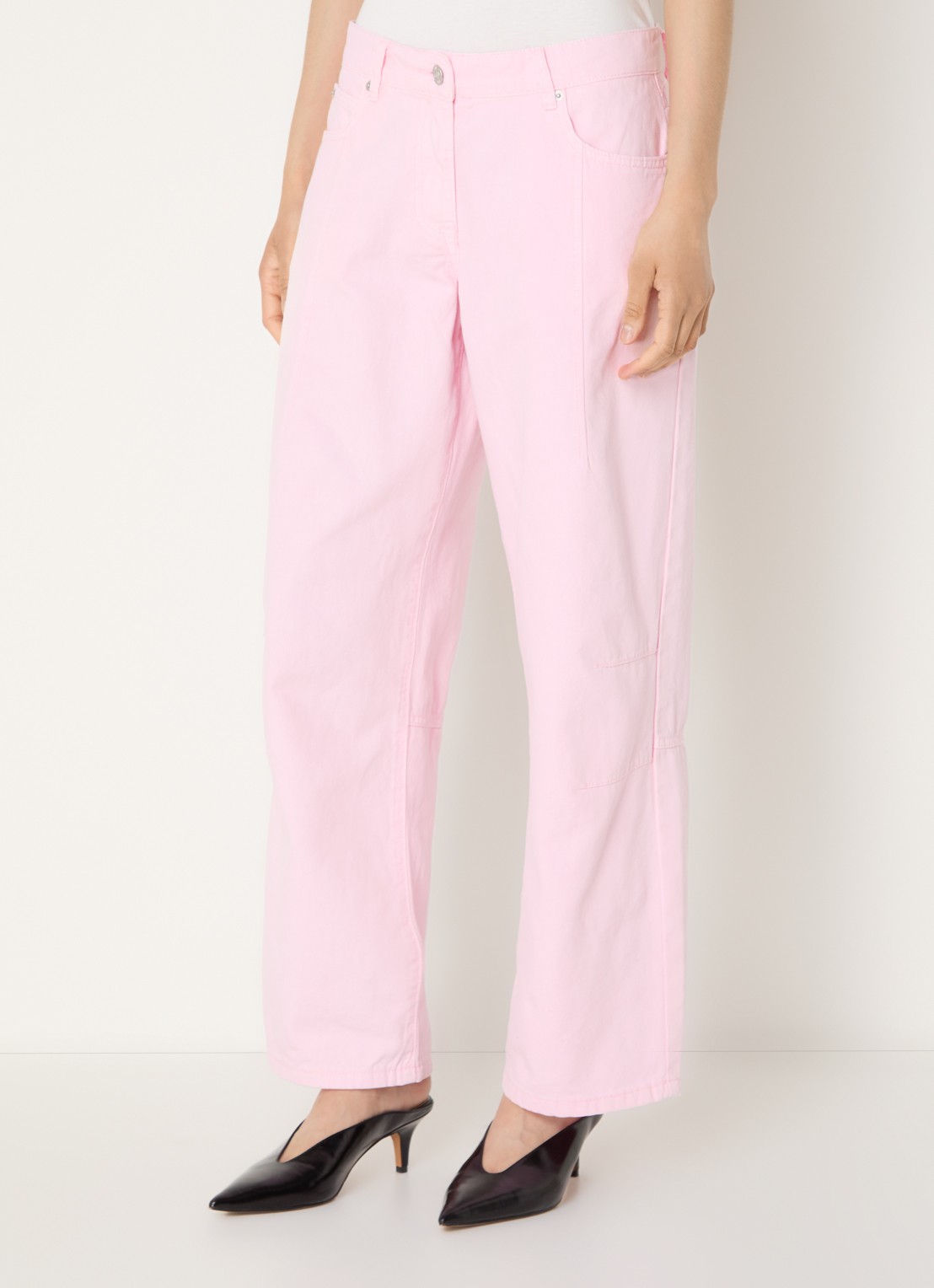 WRSTBHVR Bets mid waist loose fit jeans met gekleurde wassing - detail 3 lichtroze