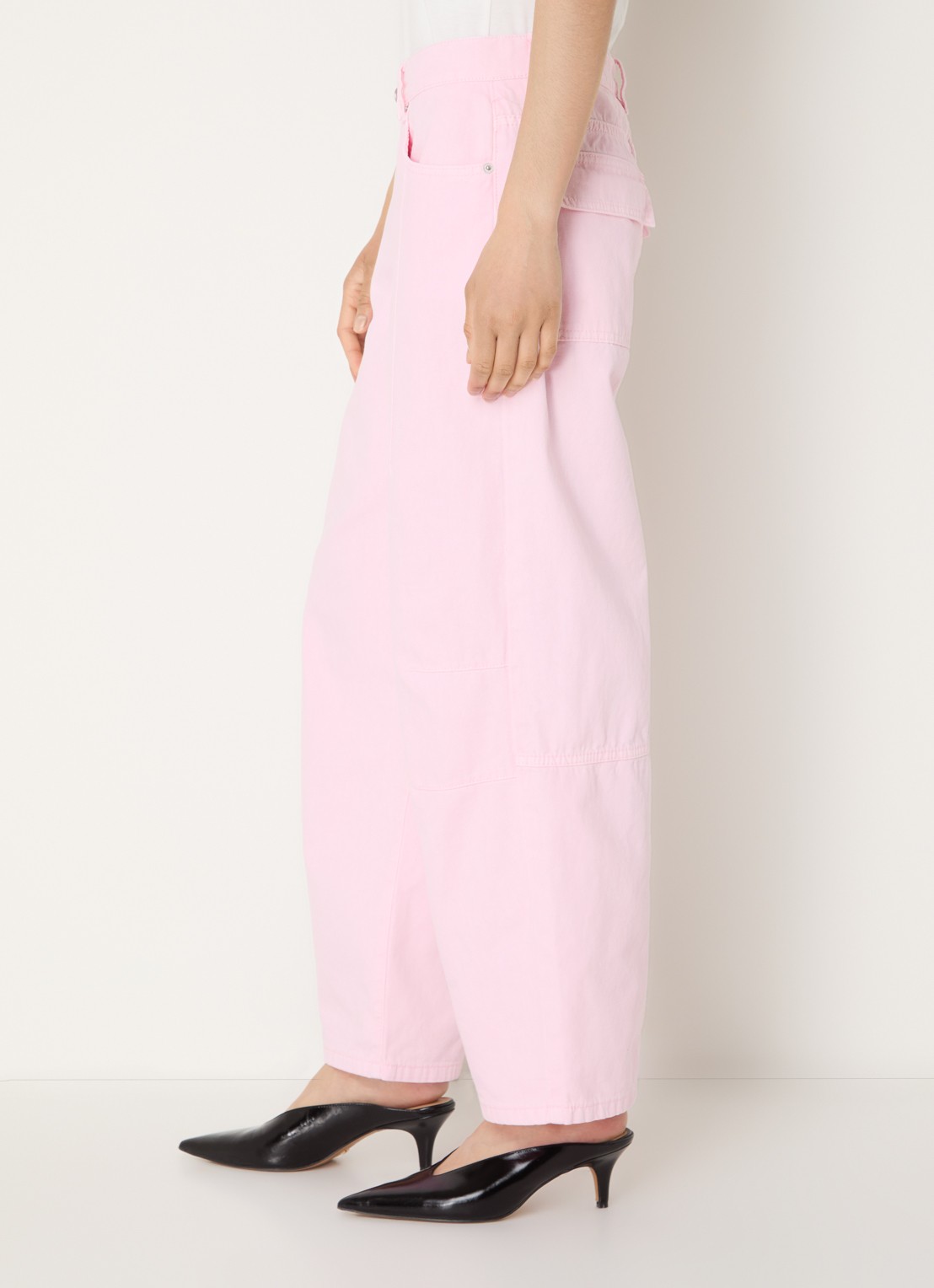 WRSTBHVR Bets mid waist loose fit jeans met gekleurde wassing - detail 4 lichtroze
