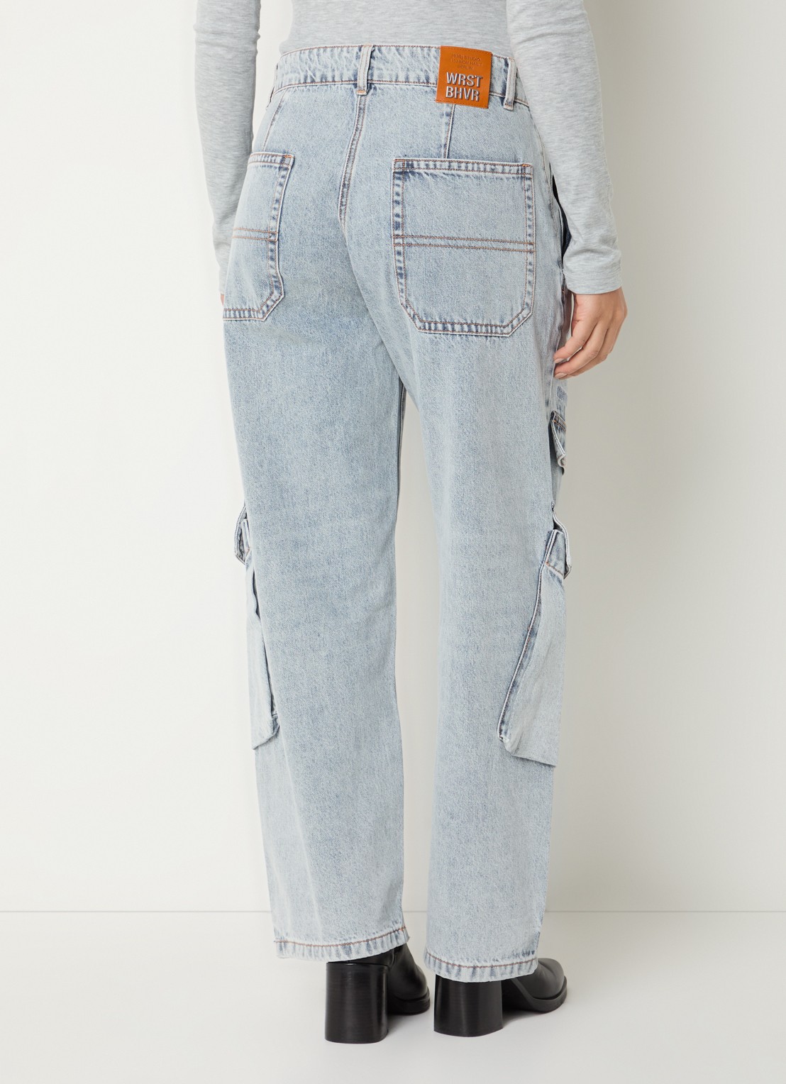 WRSTBHVR Blake straight fit cargobroek van denim - achterkant 4 indigo