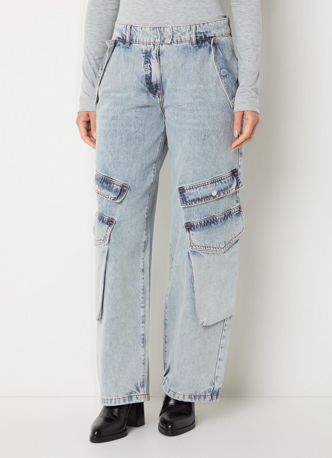 WRSTBHVR Blake straight fit cargobroek van denim - detail 3 indigo