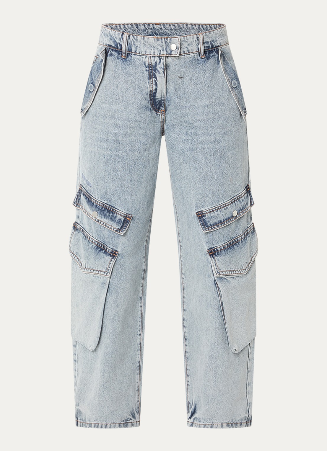 WRSTBHVR Blake straight fit cargobroek van denim - voorkant indigo