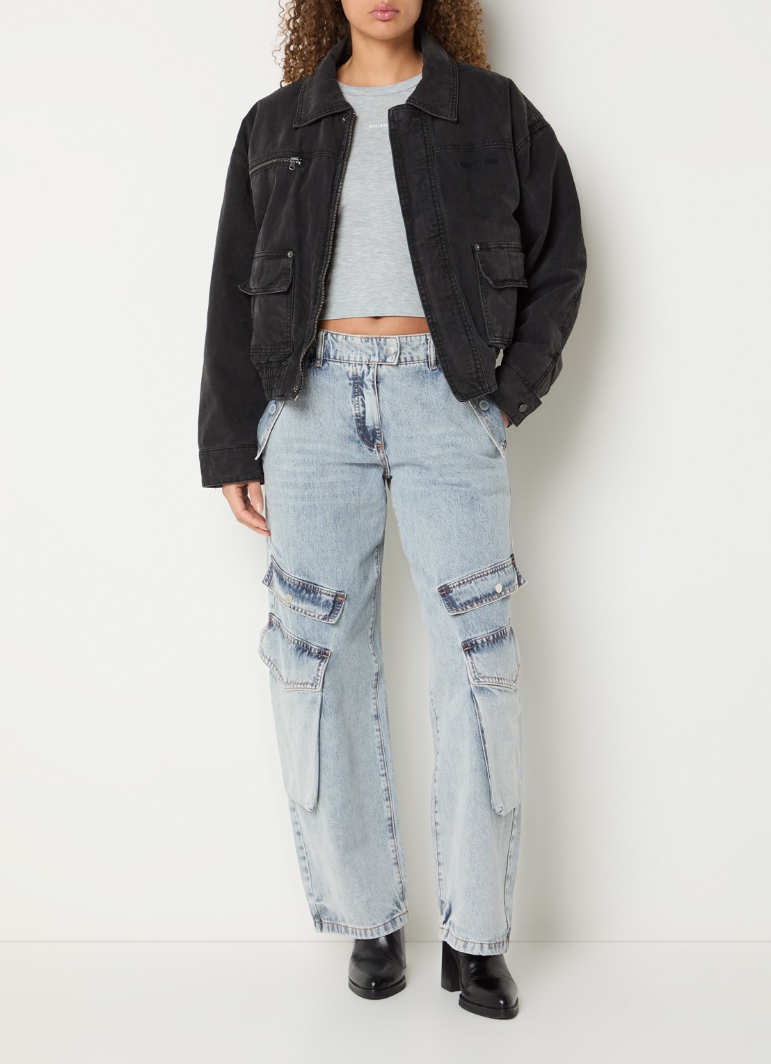 WRSTBHVR Blake straight fit cargobroek van denim - voorkant 2 indigo