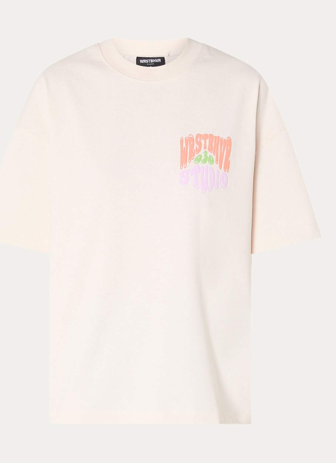 WRSTBHVR Flynn T-shirt met logo- en backprint - voorkant 3 gebroken wit