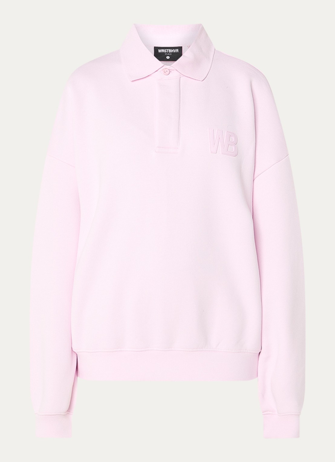 WRSTBHVR Frido sweater met polokraag en 3D logo - voorkant lichtroze