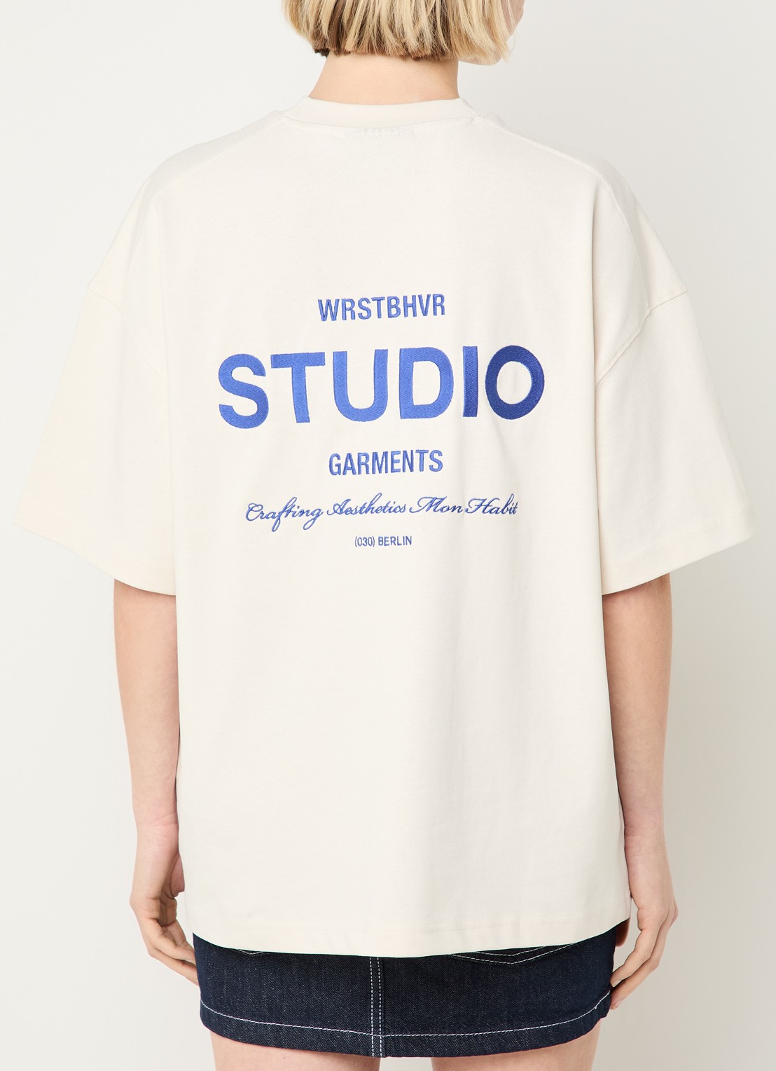 WRSTBHVR Garm T-shirt met logo- en backprint - detail 2 gebroken wit