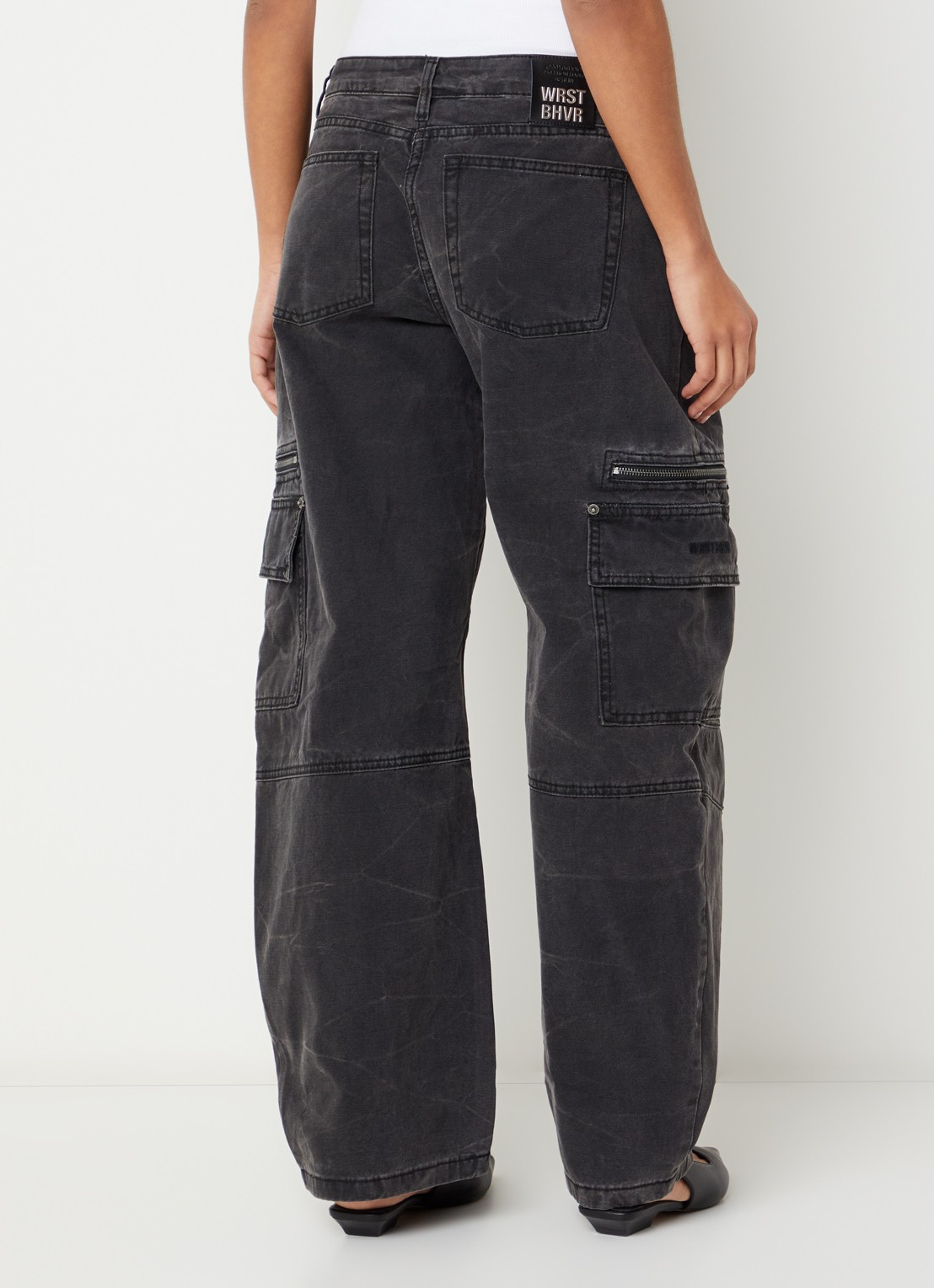 WRSTBHVR Kalia low waist wide leg jeans met gekleurde wassing - achterkant zwart