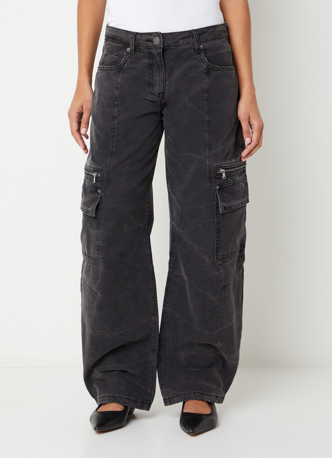 WRSTBHVR Kalia low waist wide leg jeans met gekleurde wassing - detail 2 zwart