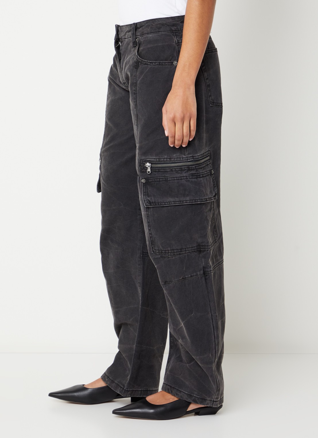 WRSTBHVR Kalia low waist wide leg jeans met gekleurde wassing - detail 3 zwart