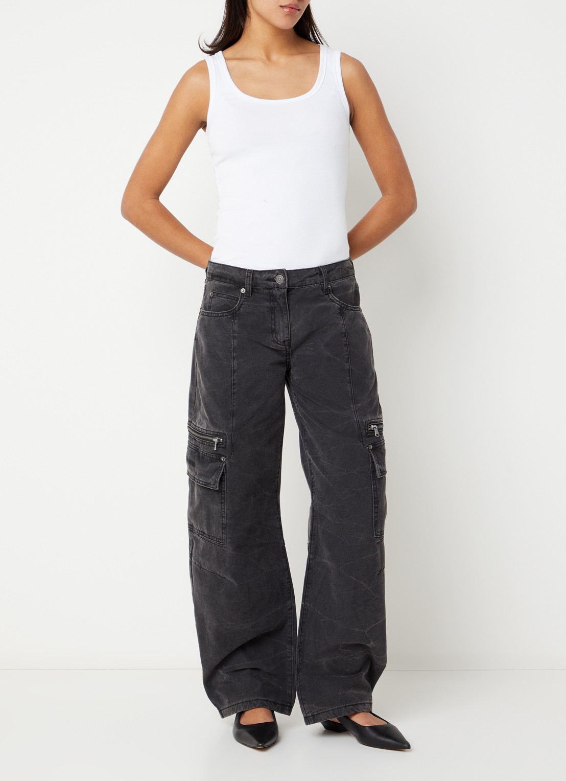 WRSTBHVR Kalia low waist wide leg jeans met gekleurde wassing - voorkant 5 zwart