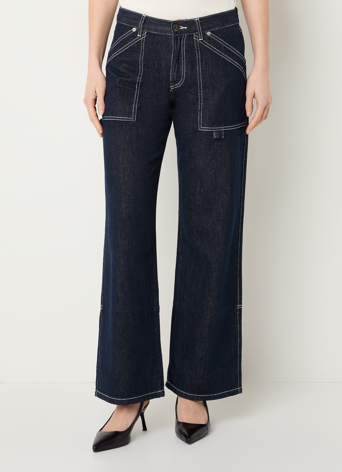 WRSTBHVR Leandra mid waist wide leg jeans met donkere wassing - detail 3 indigo