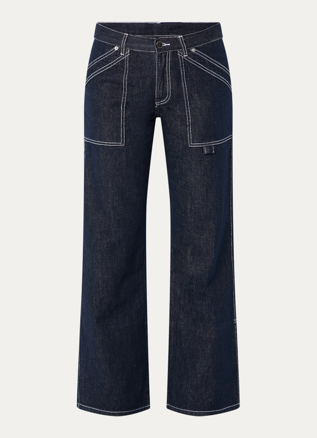 WRSTBHVR Leandra mid waist wide leg jeans met donkere wassing - voorkant indigo