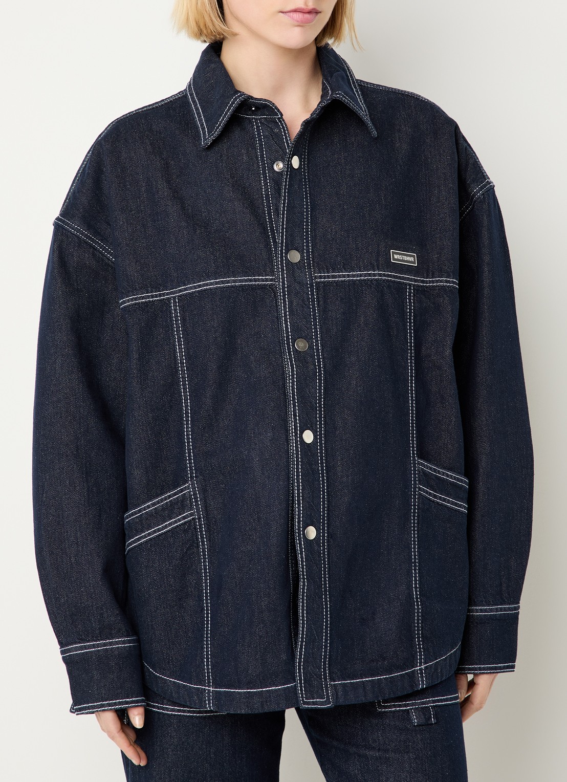 WRSTBHVR Leandra oversized blouse van denim met steekzakken - detail 4 donkerblauw