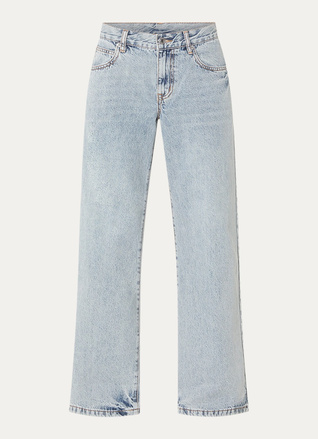 WRSTBHVR Maila mid waist straight leg jeans met lichte wassing - voorkant indigo