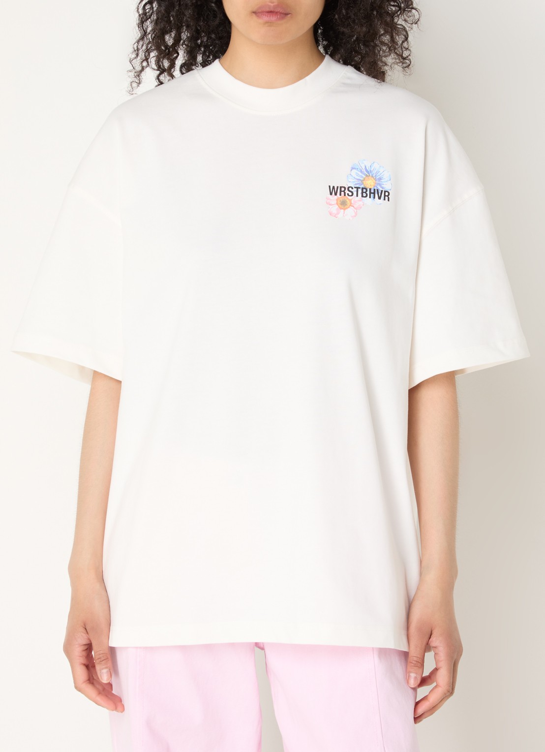WRSTBHVR Olin T-shirt met logo- en backprint - achterkant 4 gebroken wit