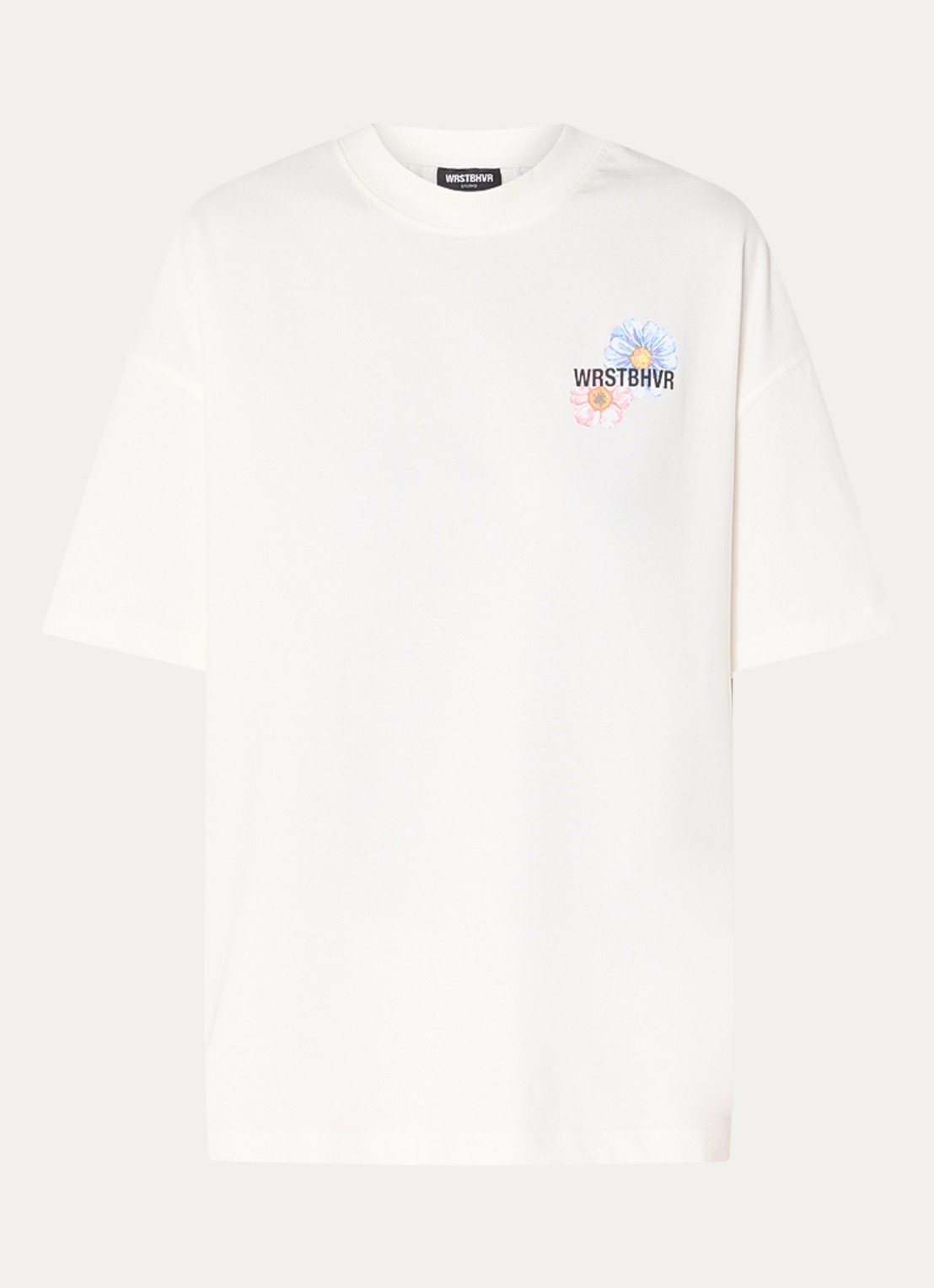 WRSTBHVR Olin T-shirt met logo- en backprint - voorkant 2 gebroken wit